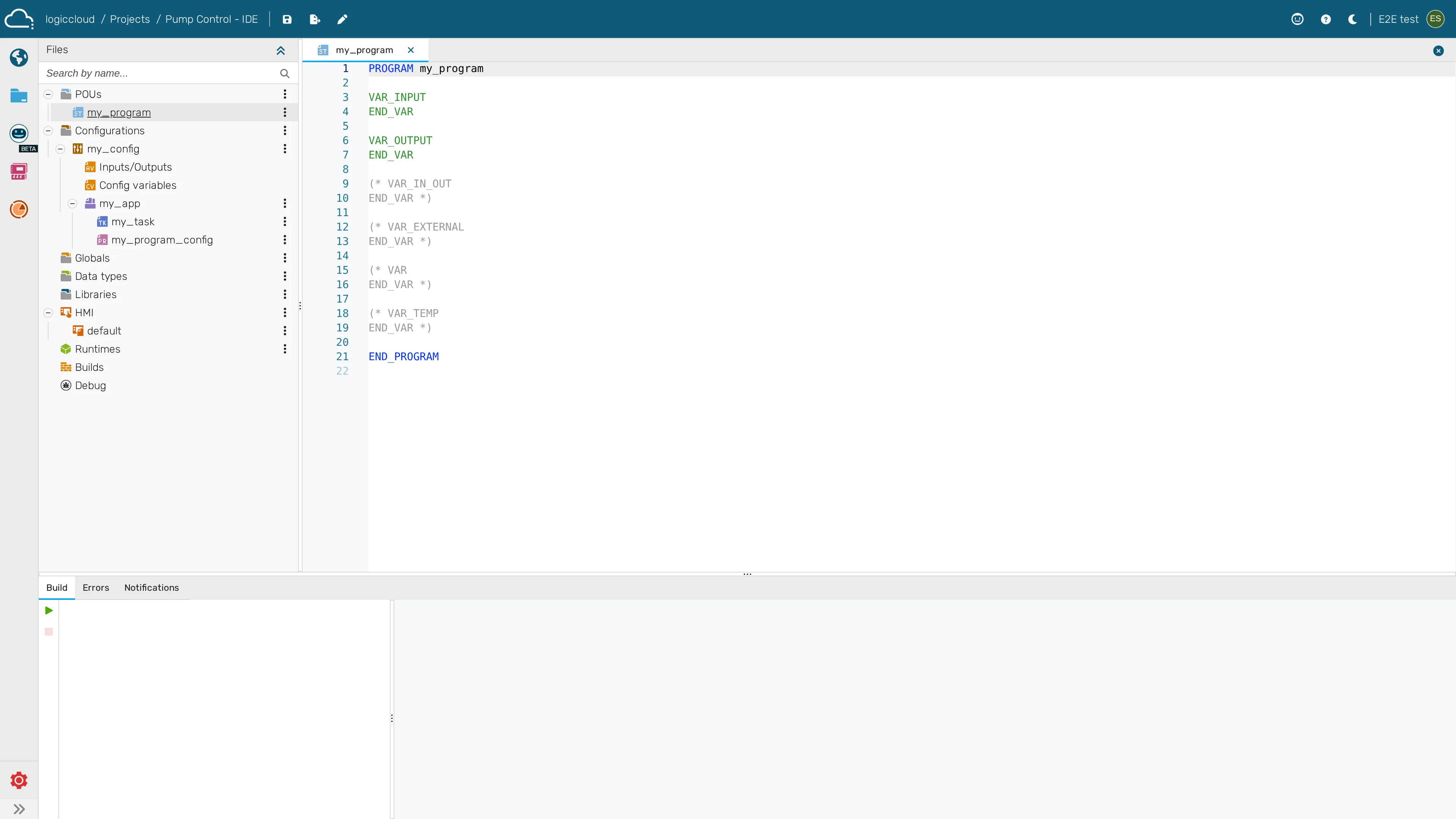 Open a Structured Text POU in the code editor
