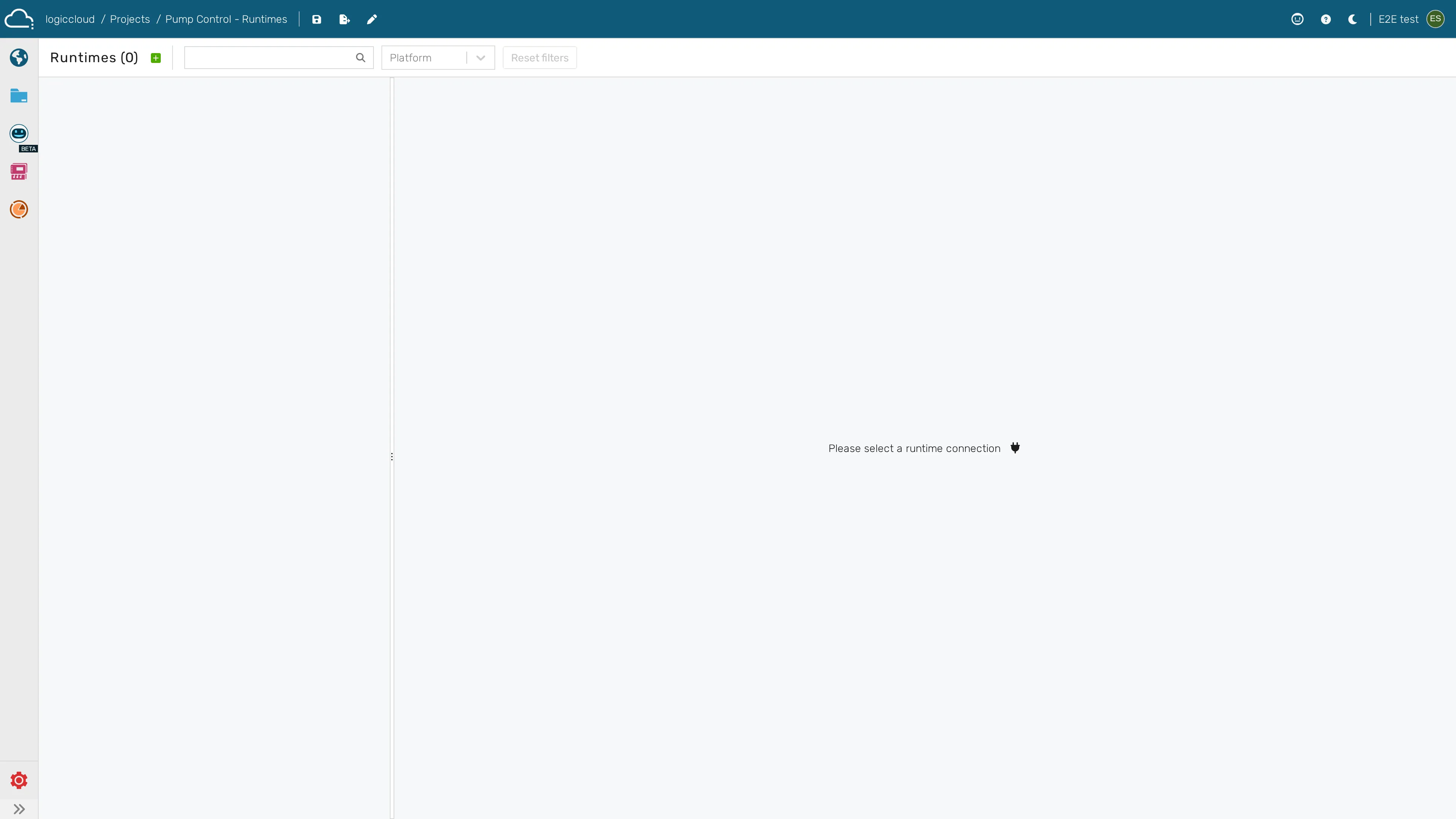 Open the project's Runtimes view to add, deploy, start and stop runtimes