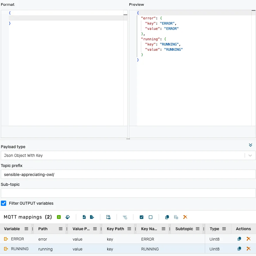 MQTT JSON object with key