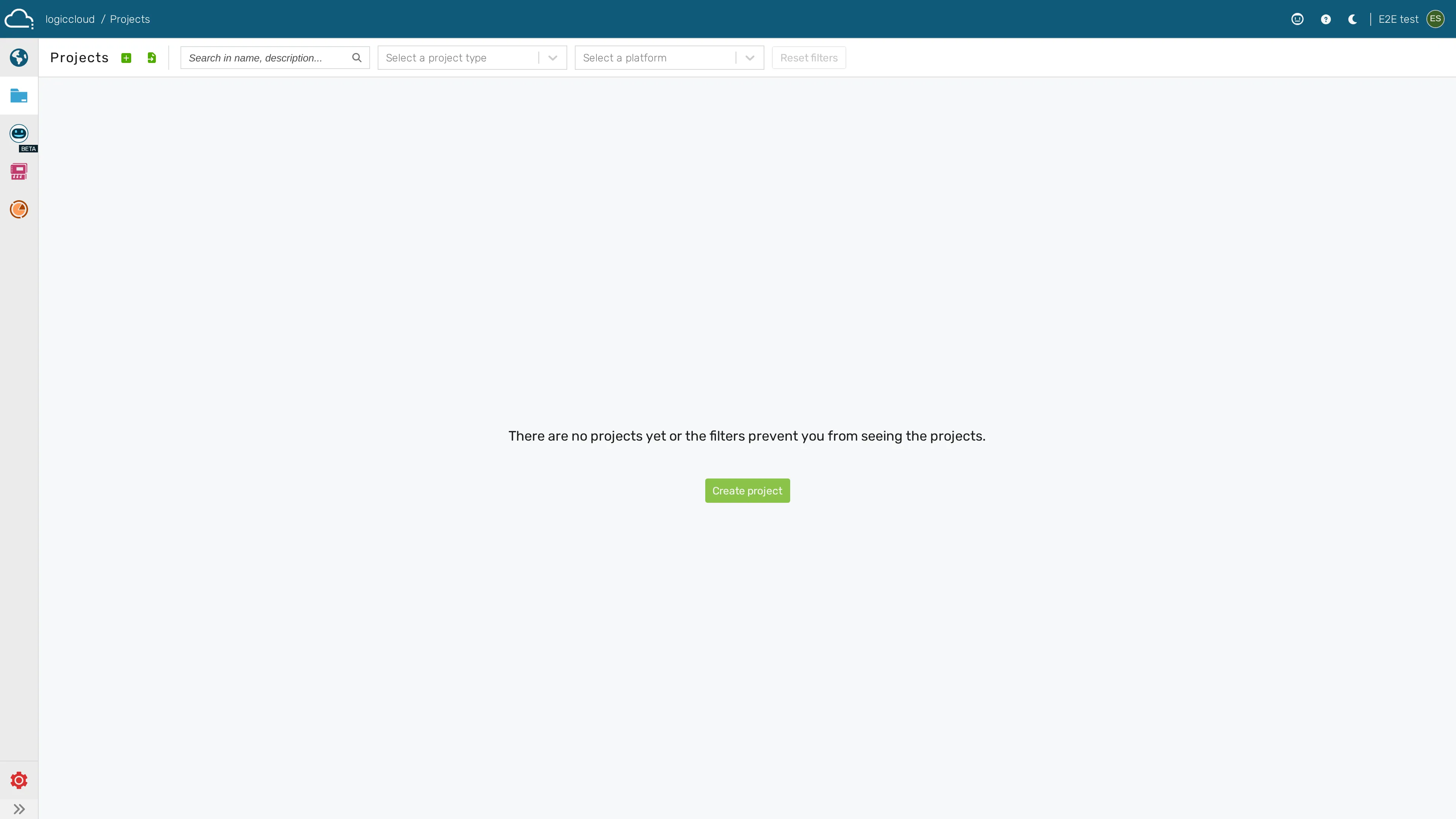 Open Projects and start Create project