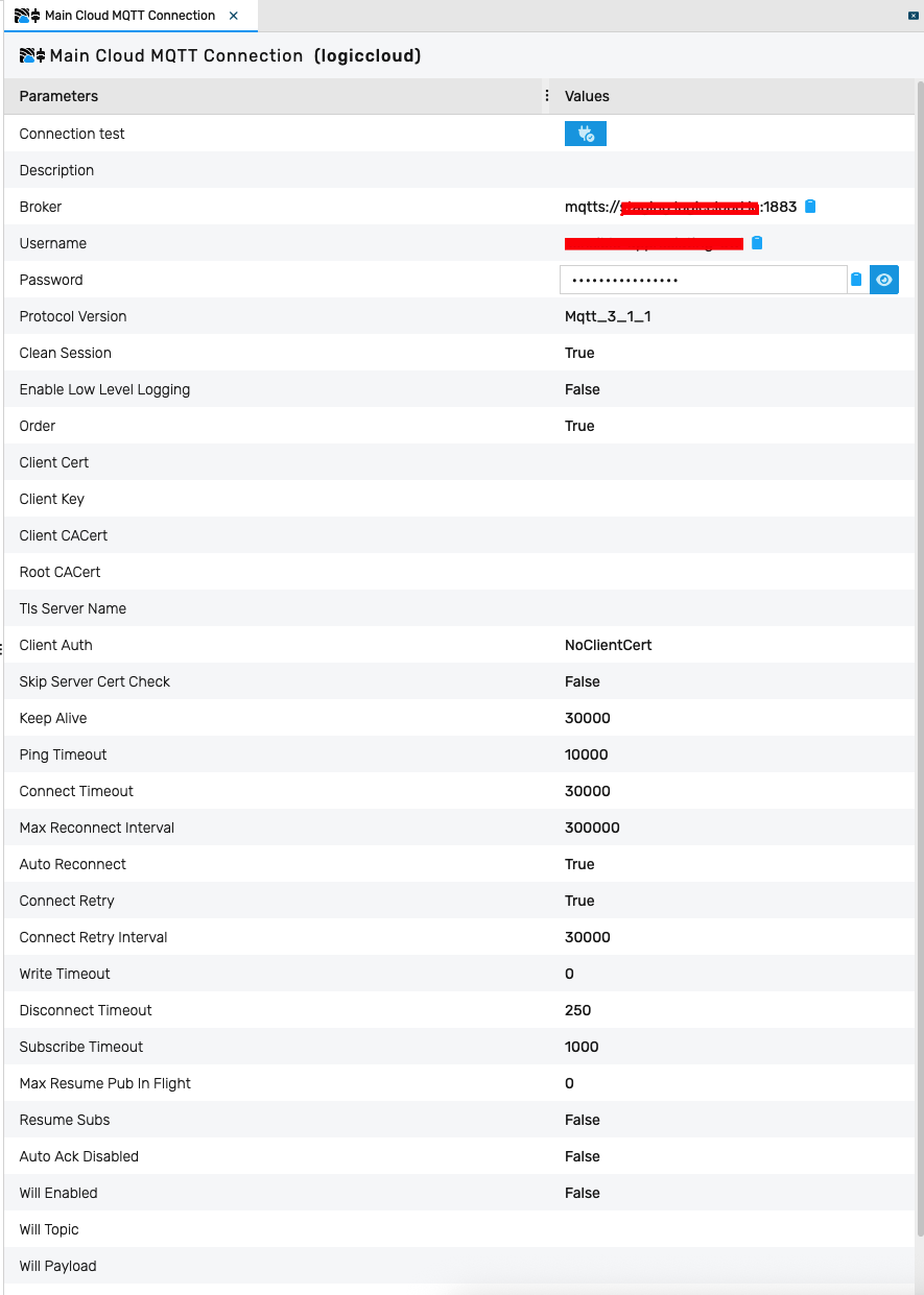 MQTT connection detials