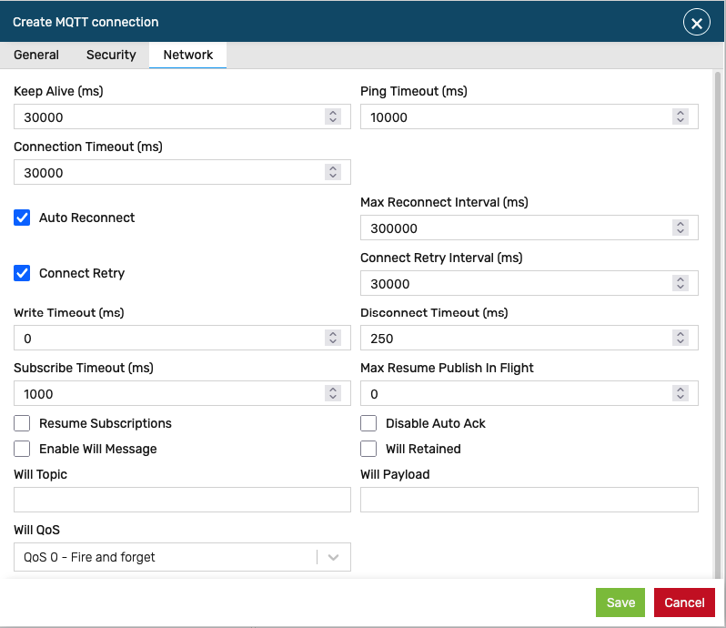 MQTT connection network settings
